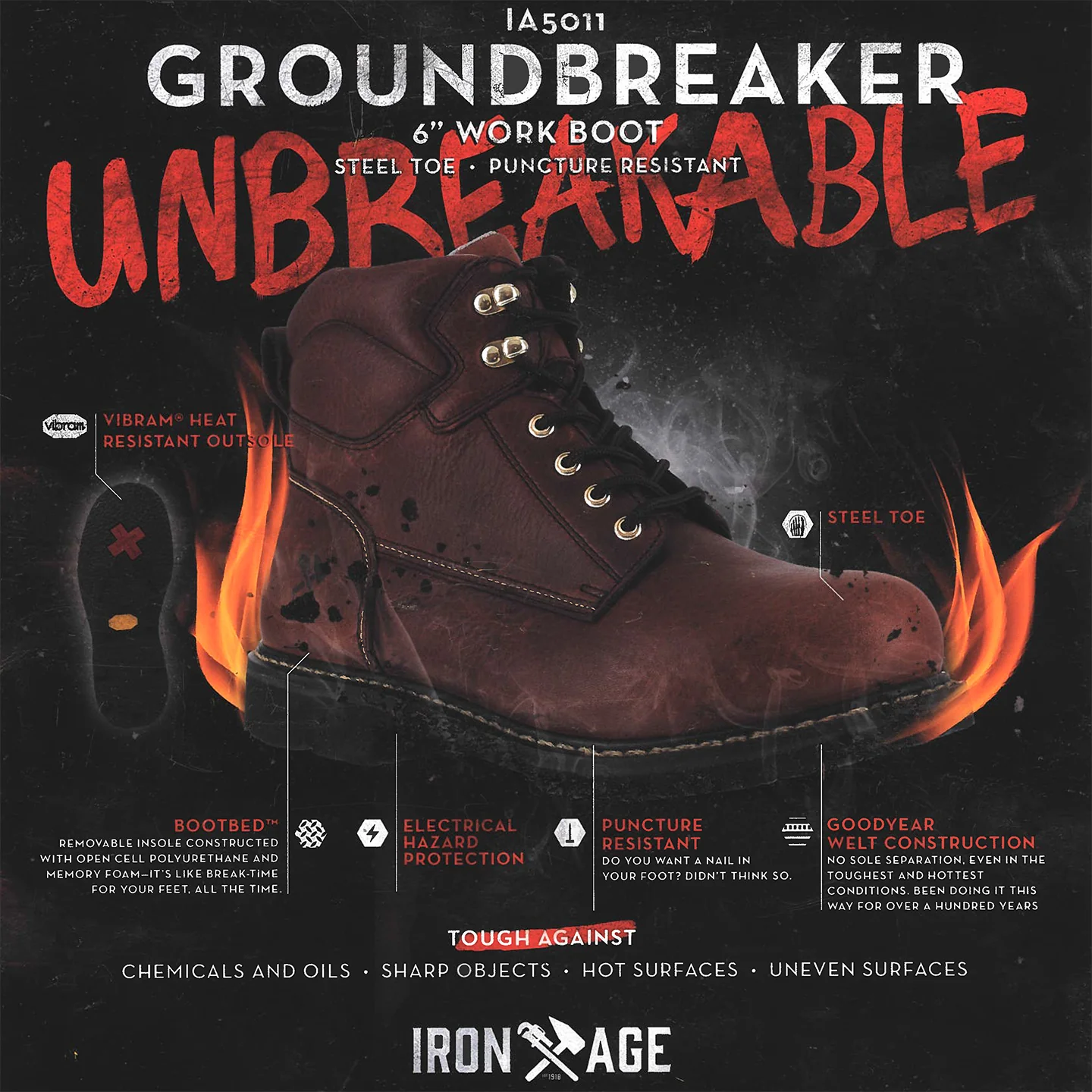 Iron Age Groundbreaker Men's 6 inch Steel Toe Electrical Hazard Puncture-Resistant Work Boot - Image 5