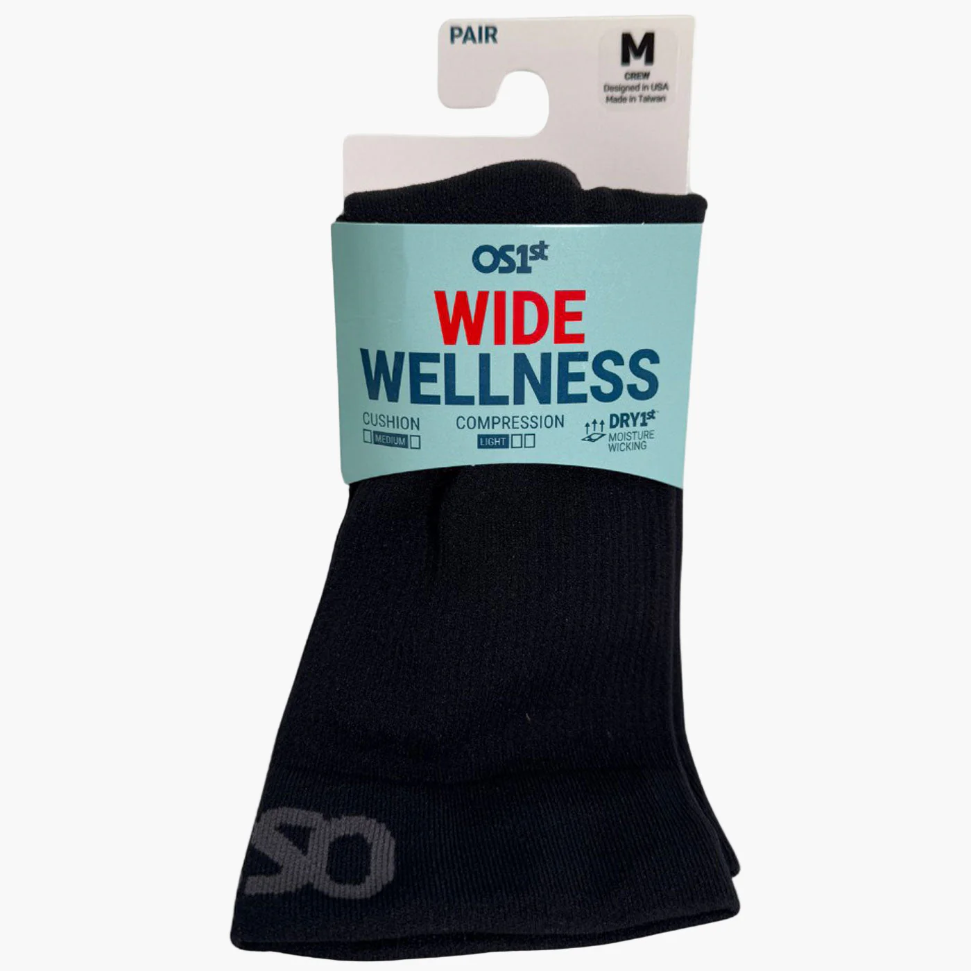 OS1st WP4+ Wide Unisex Wellness Performance Black Crew Socks - Image 3
